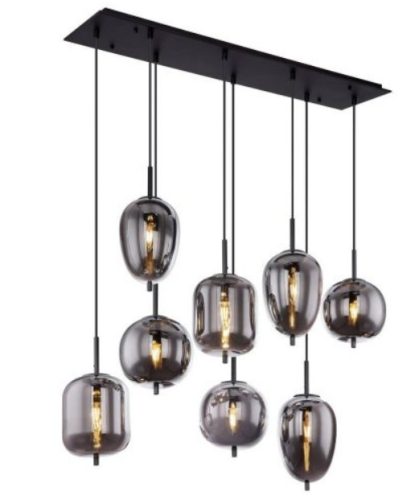 GLOBO 15345-8 BLACKY Függeszték fekete fém váz, füstszínű 8 különböző méretű, és