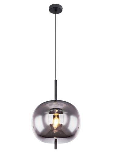 GLOBO 15345H1 BLACKY Függeszték fekete fém, füstszínű üveg búrával.  Ø:300, H:1200, exkl. 1xE27 60W 230V