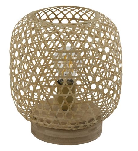 GLOBO 15367T MIRENA Asztali lámpa natúr bambuszból szőtt búra, fekete vezeték.  Ø:235, M:270, fényforrás nélkül 1xE27 60