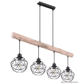   GLOBO 15416-4 THEODOR Függeszték natúr fa és fekete fém kombinációval. LxBxH:850x1