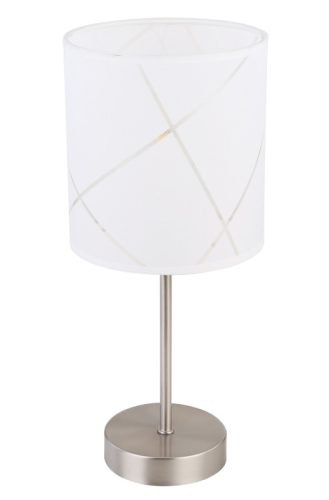 GLOBO 15430T NEMMO Asztali lámpa matt króm váz, fehér textil búra, akril  átlátszó vezetékkel szerelve.  Ø:150, H:350,