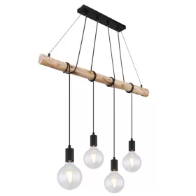   GLOBO 15439-4 AUSTON Függeszték fekete fém alaplap, natúr fa betéttel, kenderköté