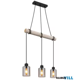   GLOBO 15465-3H HADERA Függeszték fém fekete matt, természetes színű fa, füstszínű