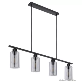   GLOBO 15465-4H HADERA Függeszték matt fekete fém váz, füstszínű üvegekkel. HxSZxM: