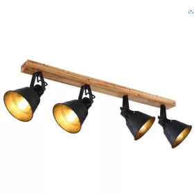   GLOBO 15466S-4 GÜNTHER Spotlámpa barna -arany patinás fa váz, fém fekete-arany búrá