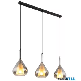   GLOBO 15542-3 GEEKY Függeszték fém fekete matt, füstszínű üveg, fekete kábel, ma