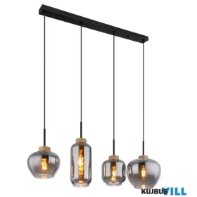   GLOBO 15549-4H MATT Függeszték  fém matt fekete, füstszínű  üveg, natúr kender s