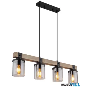   GLOBO 15555-4H LILA Függeszték  fém matt fekete, fa sötétbarna, füstszínű  üveg,