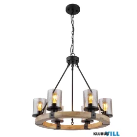   GLOBO 15555-6H LILA Függeszték  fém matt fekete, fa sötétbarna, füstszínű üveg,