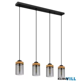   GLOBO 15557-4H FINCA Függeszték fém fekete matt, fa sötétbarna, üveg füstszínű,,