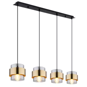   GLOBO 15560-4H MILLEY Függeszték fém fekete váz, üveg búra réz dekor gyűrűvel.