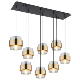   GLOBO 15560-8H MILLEY Függeszték fém fekete váz, üveg búra réz dekor gyűrűvel. Szx