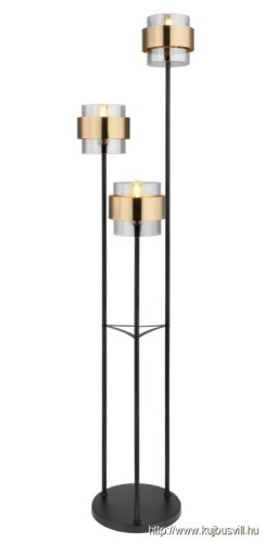 GLOBO 15560S Állólámpa  fém fekete váz, üveg búra réz dekor gyűrűvel. Billenőkapcsolóval. ø: 430mm, M: 1670mm, Kabel 1800mm, exkl. 3x E27 60W 230V