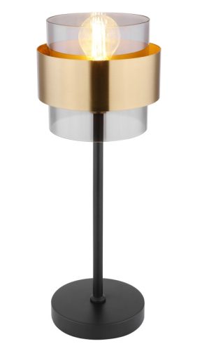 GLOBO 15560T MILLEY Asztali lámpa fém fekete váz, üveg búra réz dekor gyűrűvel. Billenőkapcsolóval, ø: 180mm, M: 470mm,