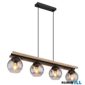   GLOBO 15569-4HW CONNI Függeszték fém fekete matt, fa sötétbarna, üveg füstszínű, k