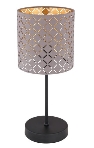 GLOBO 15584T CINDY Asztali lámpa fém fekete talp, szürke-arany bemarásokkal díszített textil ernyővel ,  Ø:150, M:350,
