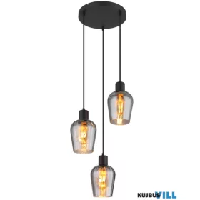   GLOBO 15627-3 RYAN Függeszték fém fekete matt, füstszínű üveg, fekete PVC kábel