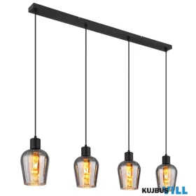   GLOBO 15627-4 RYAN Függeszték fém fekete matt, füstszínű üveg, fekete PVC kábel