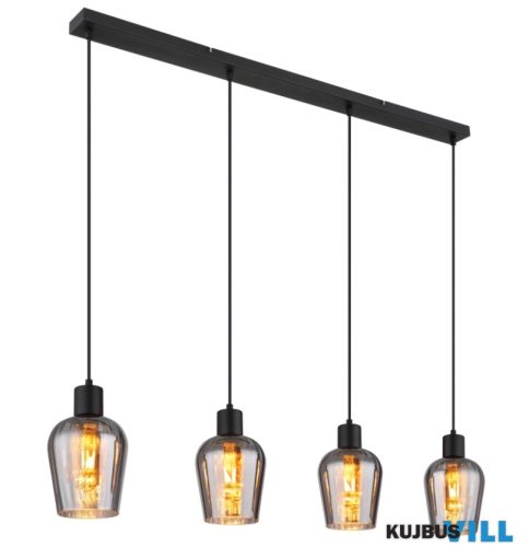 GLOBO 15627-4 RYAN Függeszték fém fekete matt, füstszínű üveg, fekete PVC kábel