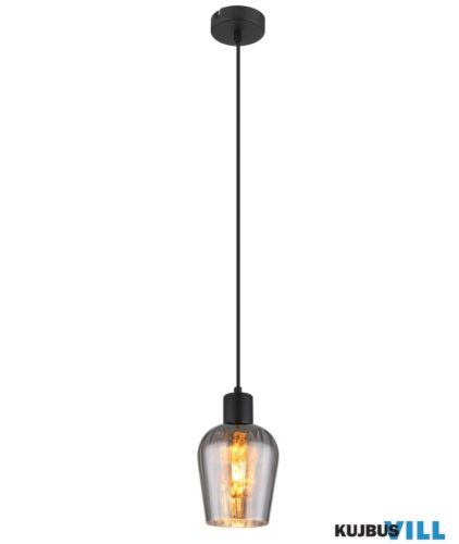 GLOBO 15627 RYAN Függeszték fém fekete matt, füstszínű üveg, fekete PVC kábel