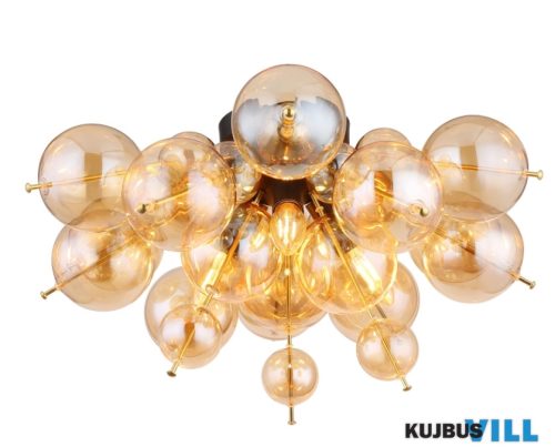 GLOBO 15633DA Mennyezeti lámpa fém fekete matt, fém aranyszínű, borostyán színű üveggömbök, ø: 550mm, M: 280mm, üv
