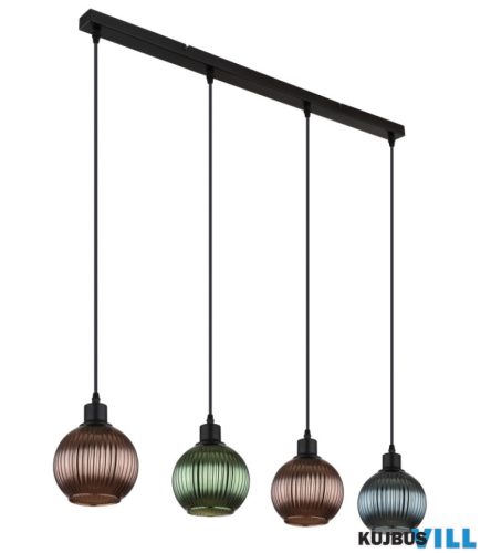 GLOBO 15638-4 ZUMBA Függeszték fém fekete matt, üveggömbök, fekete PVC kábel, ma