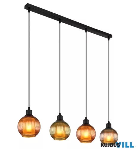 GLOBO 15638-4 ZUMBA Függeszték fém fekete matt, üveggömbök, fekete PVC kábel, ma