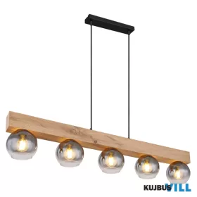   GLOBO 15656-5H MOITAS Függeszték  fém fekete matt, MDF fa hatású  sötét, üveg füst