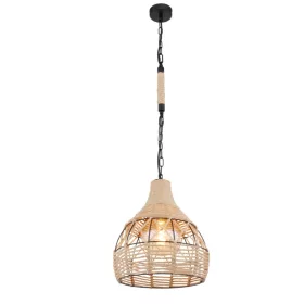   GLOBO 15671H HALIA Függeszték matt fekete fém váz,  barna kenderkötéllel körbef