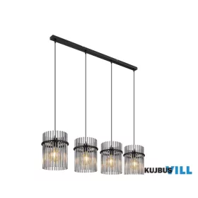   GLOBO 15698-4H GORLEY Fém függőlámpa matt fekete, füstszínű  üvegrudak, fekete PVC