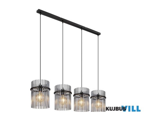 GLOBO 15698-4H GORLEY Fém függőlámpa matt fekete, füstszínű  üvegrudak, fekete PVC