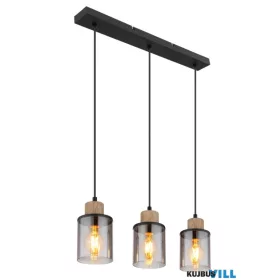   GLOBO 15707-3H REID Függeszték  fém matt fekete, fa sötétbarna, füstszínű  üveg,