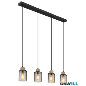   GLOBO 15707-4H REID Függeszték : matt fekete fém, sötétbarna fa, füstszínű  üveg