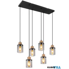   GLOBO 15707-6H REID Függeszték : matt fekete fém, sötétbarna fa, füstszínű  üveg