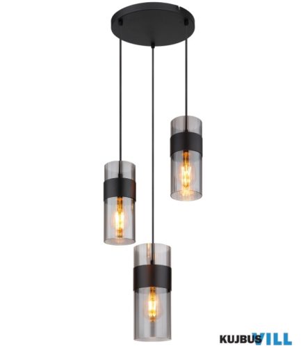 GLOBO 15718-3 SCARFINA Függeszték fém fekete matt, üveg füstszínű, kábel textil fekete, magassága rövidíthető, ø: 340mm, M: 1500mm, üveg mérete: 1 x 12,3 cm, 2