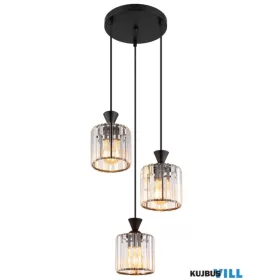   GLOBO 15742-3 JORDANA Függeszték fém fekete matt, átlátszó akril kristályok, feket