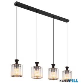   GLOBO 15742-4 JORDANA Függeszték fém fekete matt, átlátszó akril kristályok, feket