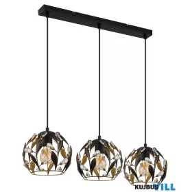   GLOBO 15759-3H MIKA Függőlámpa, fekete matt fém, aranyszínű fém, fekete patinázo