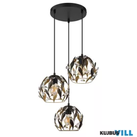   GLOBO 15759-3HR MIKA Függőlámpa, fekete matt fém, aranyszínű fém, fekete patinázo