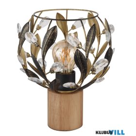   GLOBO 15759T MIKA Asztali lámpa, barna fa, aranyszínű fém, fekete patinázott,