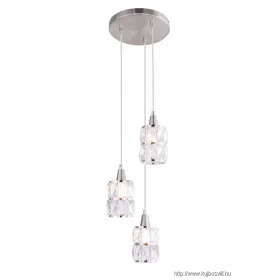   GLOBO 15760-3 WOLLI Függeszték nikkel matt, üveg-kristály búrával. Ø:250, H:1200