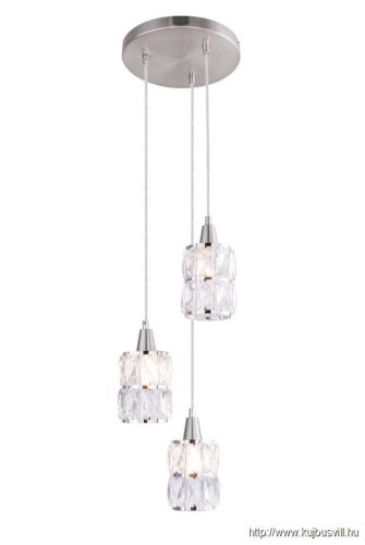 GLOBO 15760-3 WOLLI Függeszték nikkel matt, üveg-kristály búrával. Ø:250, H:1200