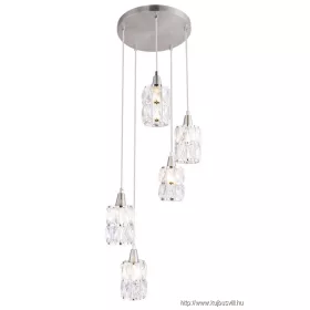   GLOBO 15760-5 WOLLI Függeszték nikkel matt, üveg-kristály búrával. Ø:300, H:1200