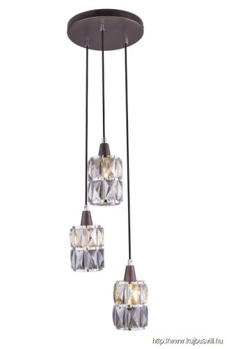 GLOBO 15761-3 WOLLI Függeszték bronz üveg-kristály füstszínű búrával. Ø:250, H:1200, exkl. 3xE14 40W 230V