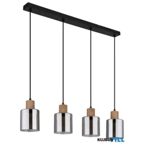   GLOBO 15768-4 ALEIDIS Függőlámpa, fekete matt fém, sötétbarna fa, füstszínű üveg,