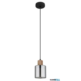   GLOBO 15768 ALEIDIS Függőlámpa, fém fekete matt, fa sötétbarna, füstszínű üveg,