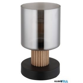   GLOBO 15768T ALEIDIS Asztali lámpa, fém fekete matt, fa sötétbarna, füstszínű üve