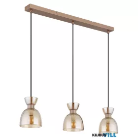   GLOBO 15769A-3 MASSEY Függőlámpa, fém kávészínű matt, borostyán színű üveg, kábel