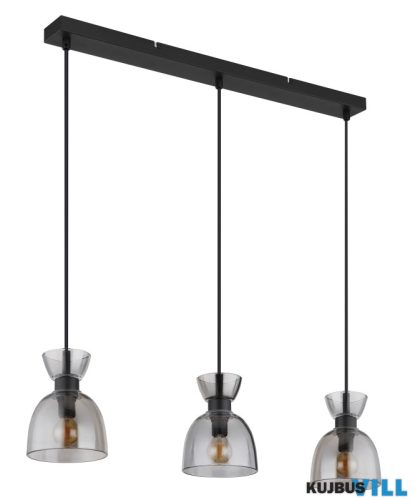 GLOBO 15769S-3 MASSEY Függőlámpa, fém fekete matt, füstszínű üveg, kábel PVC feket