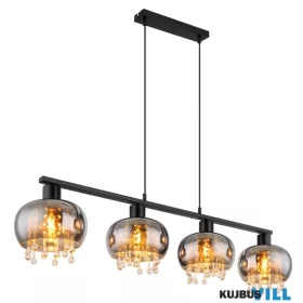   GLOBO 15839-4H CORRY Függeszték  fém matt fekete, üveg füstszínű , üvegkristályok